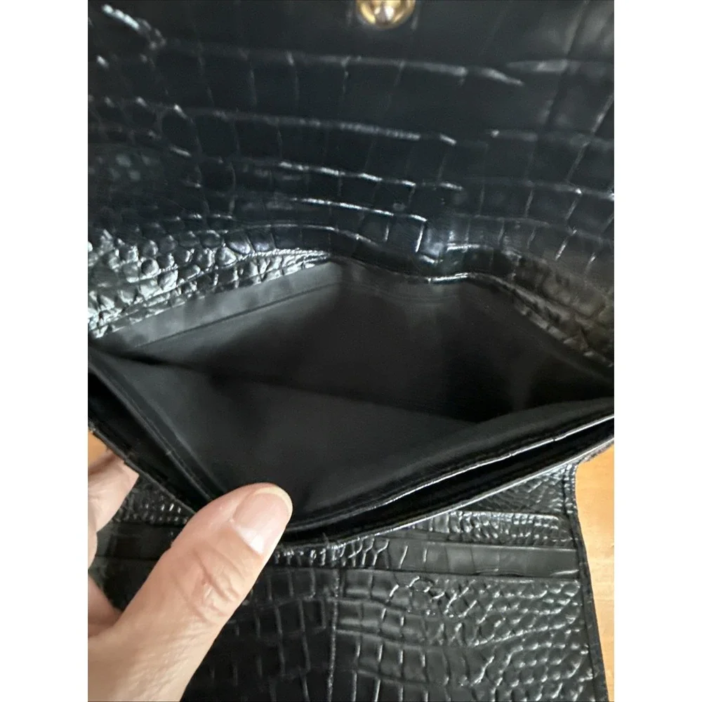 Brahmin Black Melbourne Tri Fold Wallet Croc Embossed Leather Pre-Owned